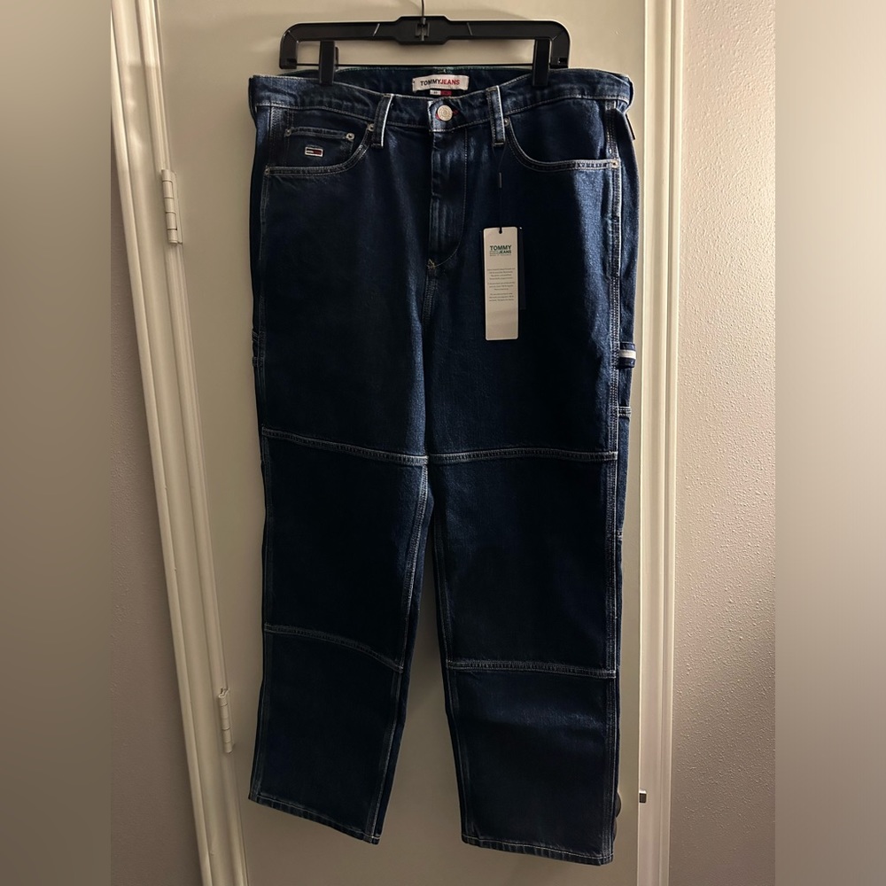 Tommy Jeans cotton skater loose fit carpenter jeans in dark wash